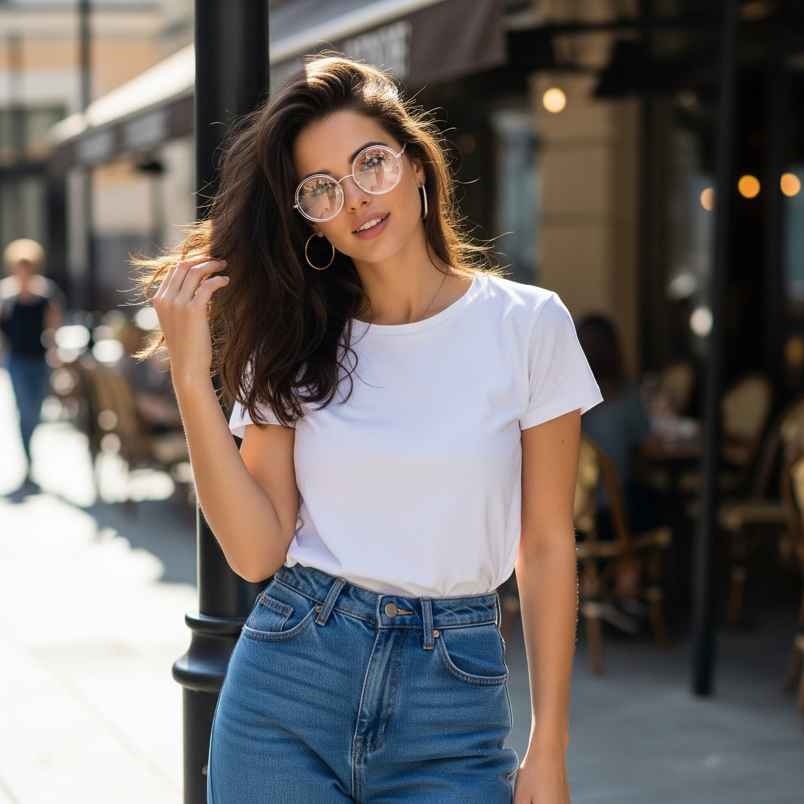 Phong cách casual với kính trong suốt